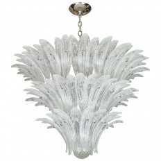 Multitiered clear and white glass frond chandelier